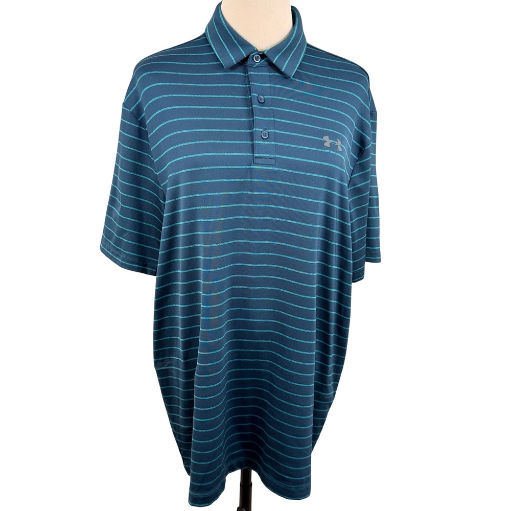 Under Armour UA Mens Medium Playoff Polo Shirt Striped Golf Performance Preppy